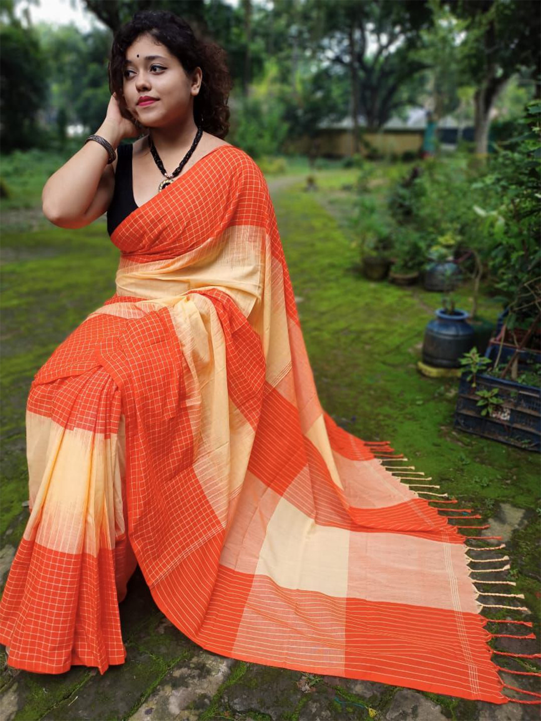 Ruuprekha Khadi Pure Cotton Checked Traditional Saree