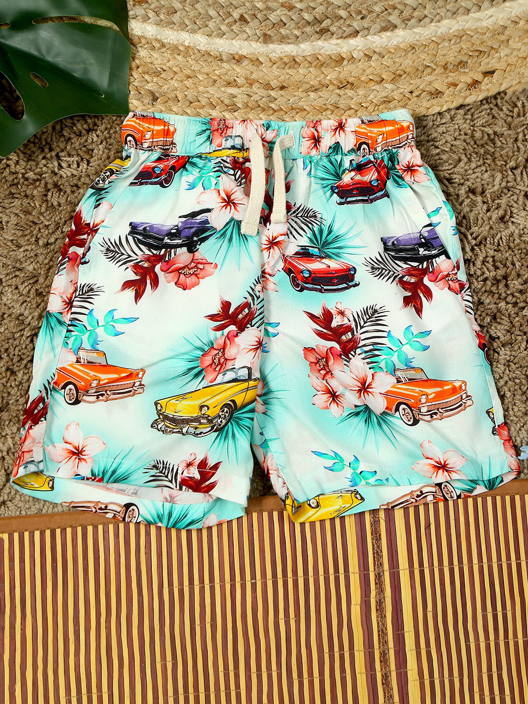The Lion and The Fish Boys Flower & Car Printed Relaxed Fit Short