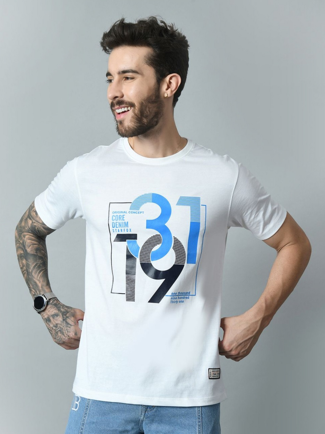 STARFOX Men Varsity Printed Round Neck Cotton T-shirt