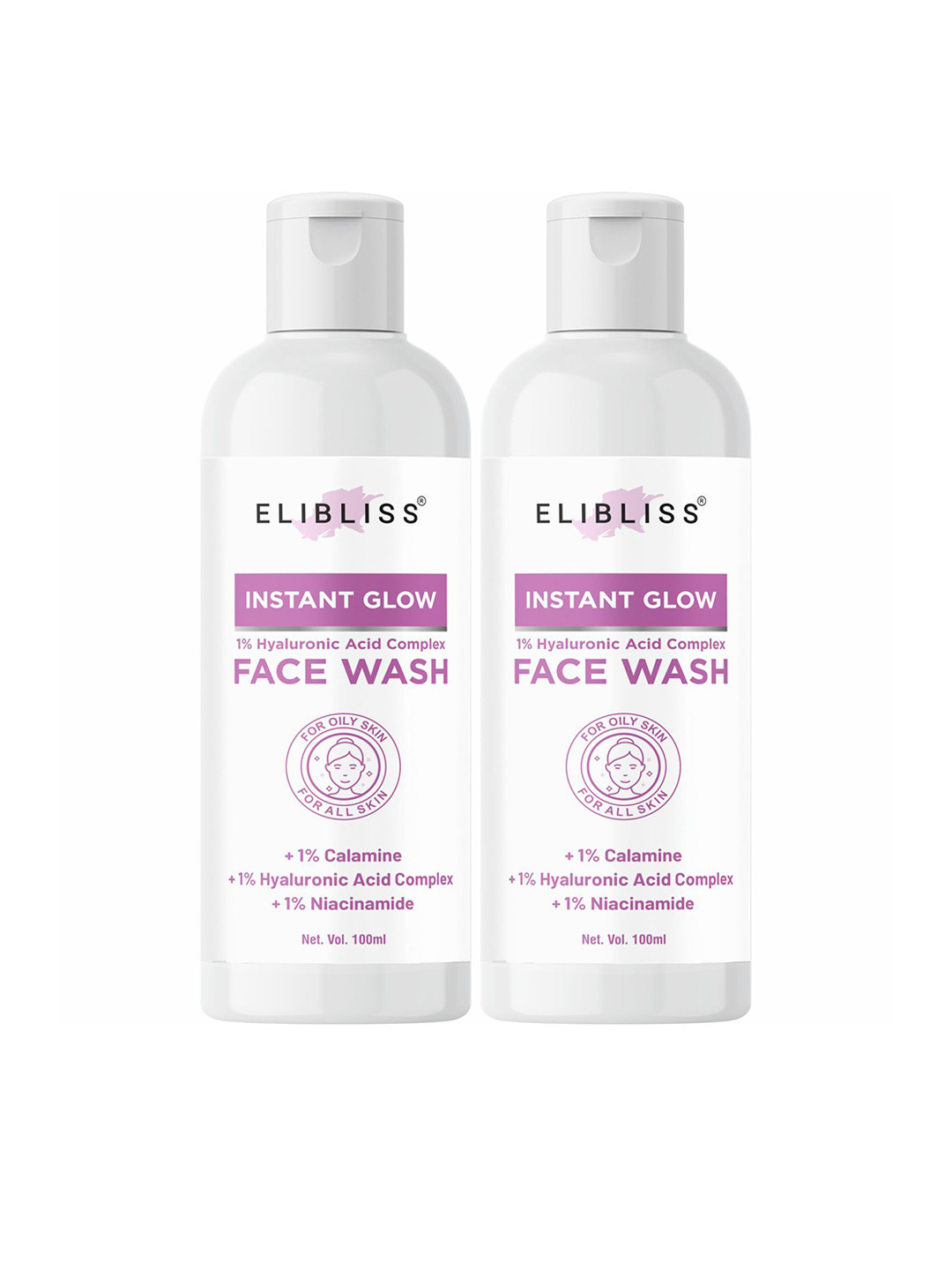 ELIBLISS Instant Glow Set Of 2 Face Wash With Hyaluronic Acid - 100ml Each