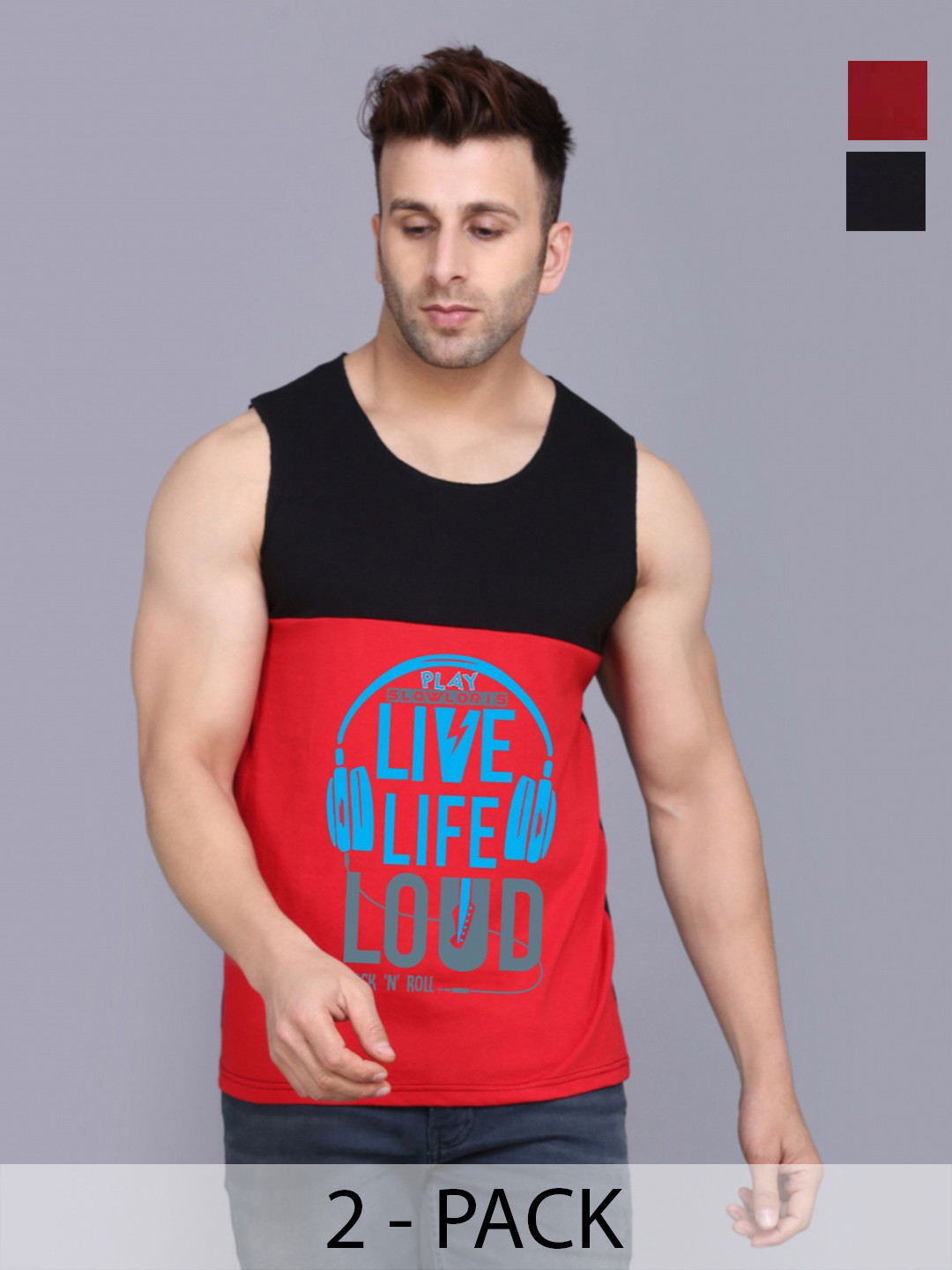 SLOWLORIS Men Pack Of 2 Typography Printed Round Neck Cotton Slim Fit T-shirts