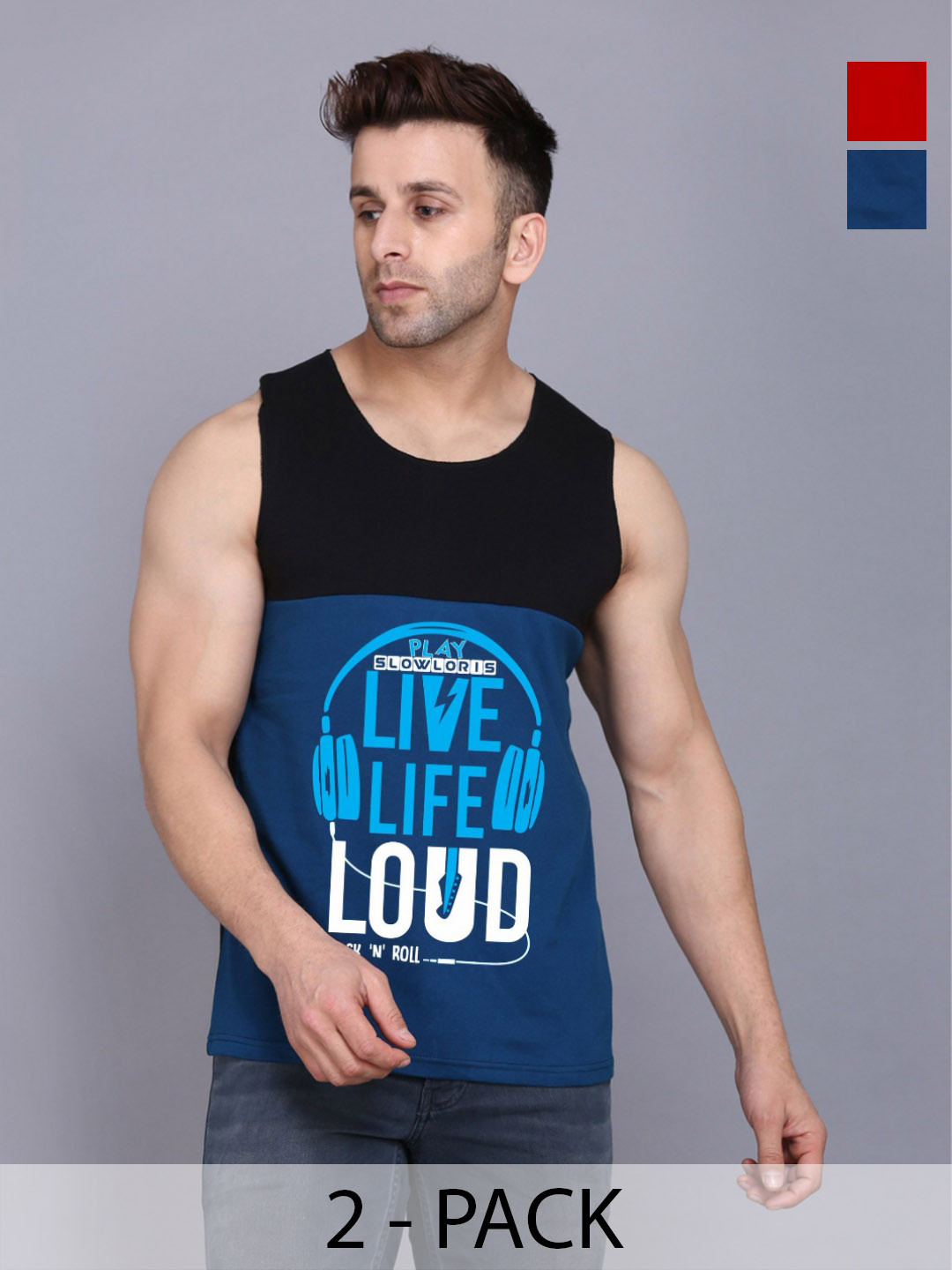 SLOWLORIS Men Pack Of 2 Typography Printed Round Neck Cotton Slim Fit T-shirts