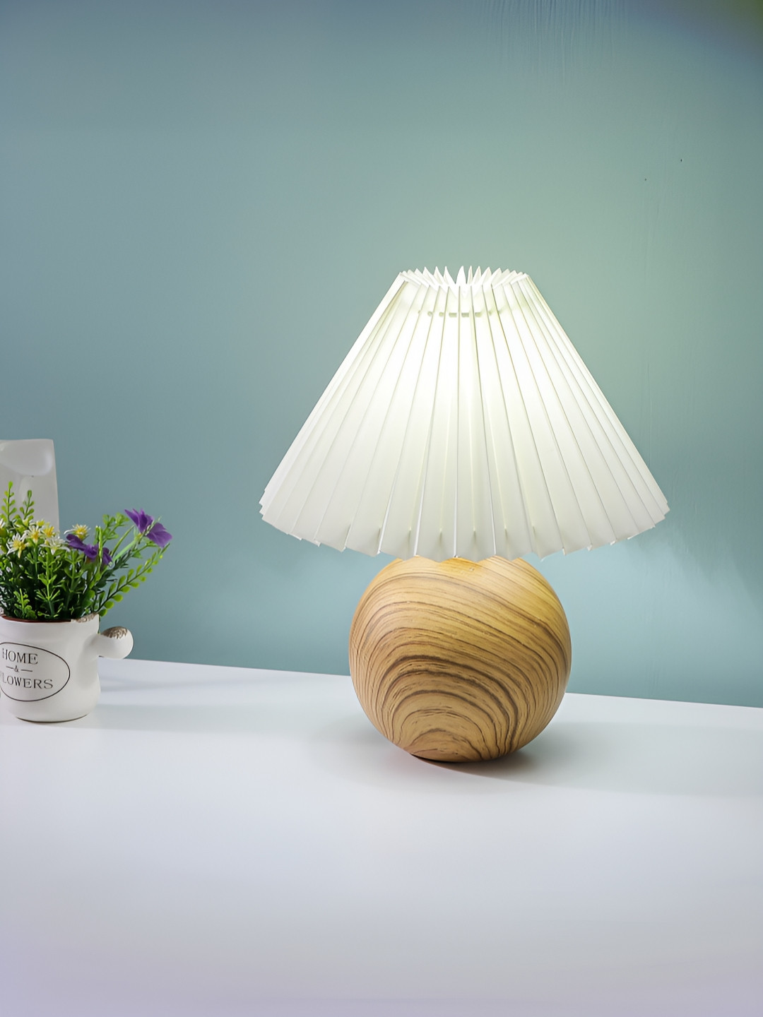 UMAI Brown & Cream Textured Ceramic Frustum Table Lamp