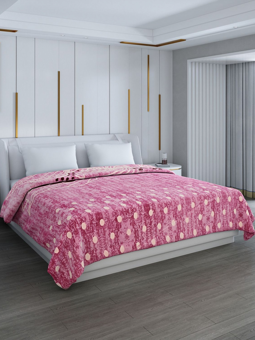 Monte Carlo Pink & Beige Floral Heavy Winter 1000 GSM Double Bed Blanket