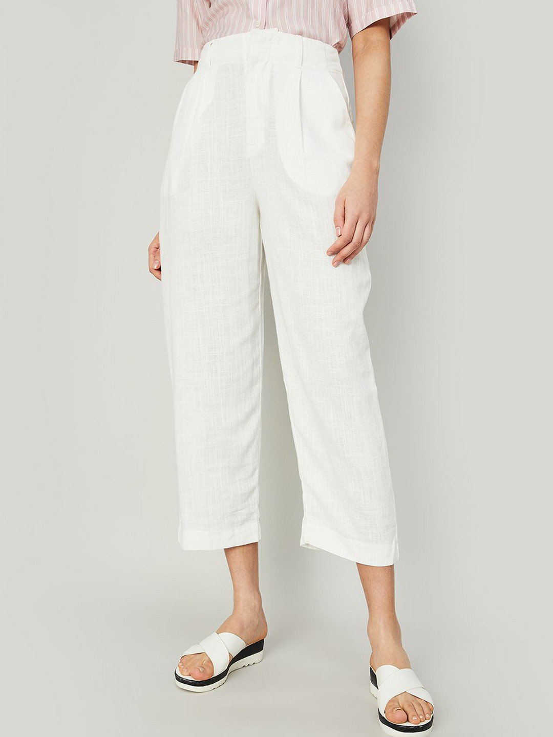 Ginger by Lifestyle Women Cropped High-Rise Pleated Trousers