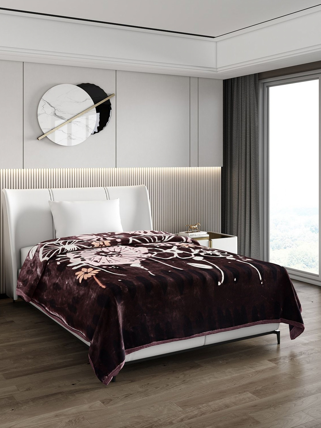 Monte Carlo Brown & Pink Floral GSM 850 Mild Winter Single Bed Blanket