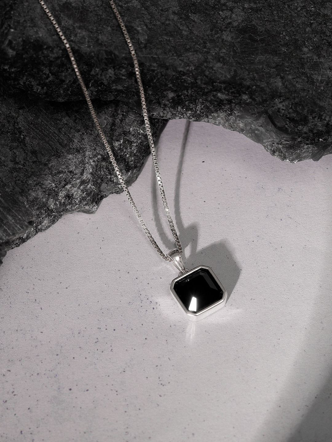 GIVA Men Rhodium-Plated 925 Silver Warriors Crest Square Pendant with Chain