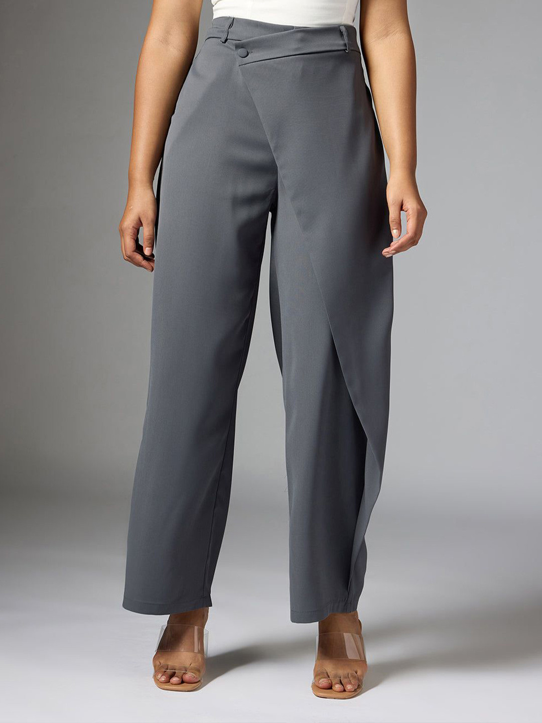FREAKINS Frost Grey Wrap Front Korean Pants