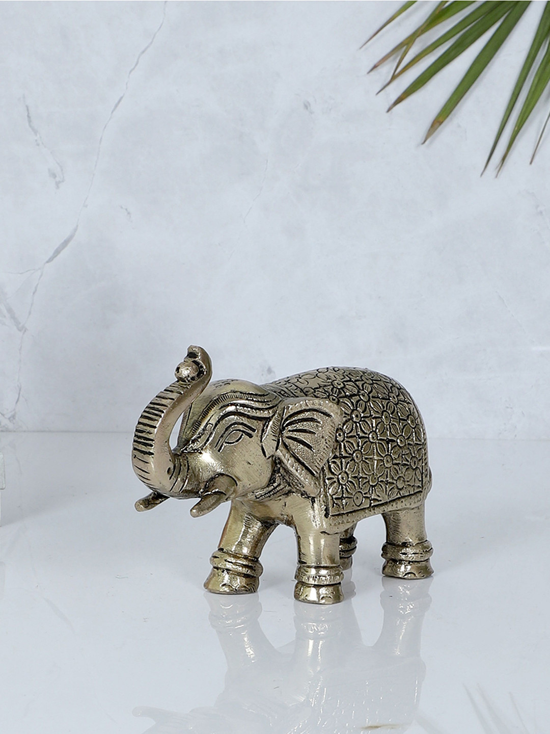 Two Moustaches Elephant Gold Brass Metallic Living Room Small Showpiece - 3 Inches