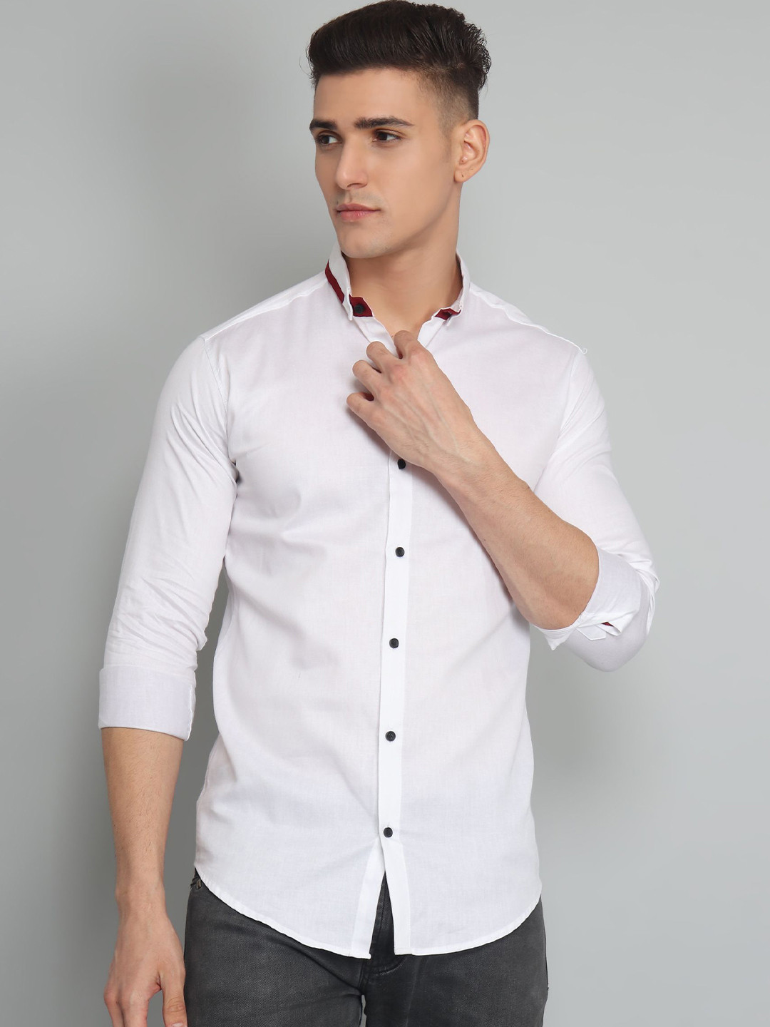 TRYBUY.IN Men Button-Down Collar Solid Cotton Casual Shirt