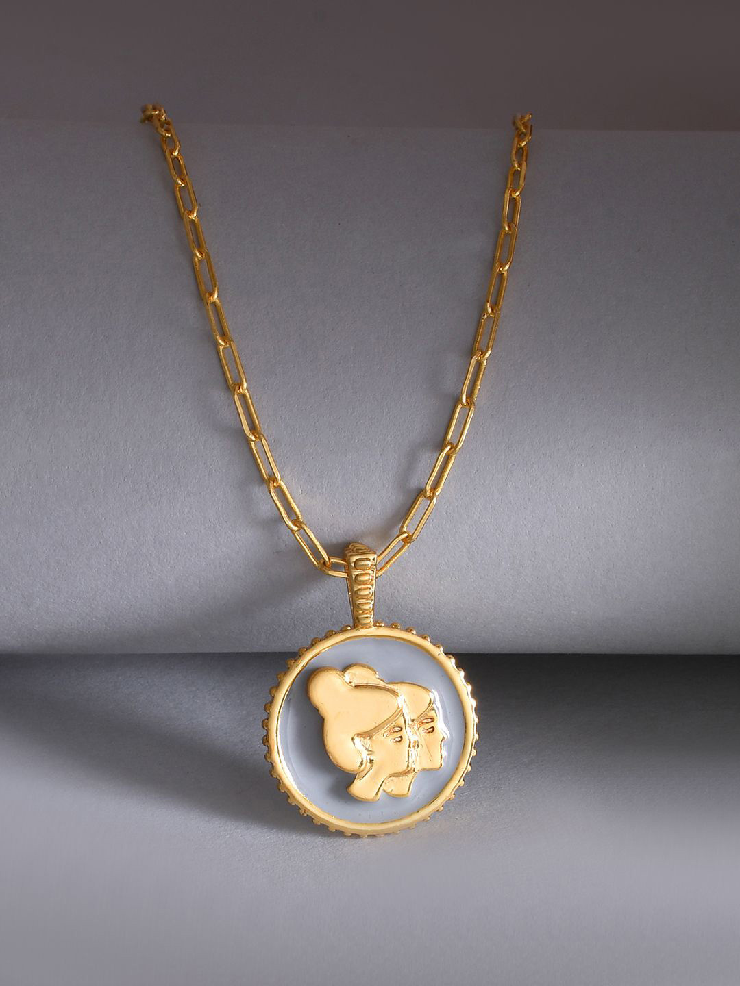 Voylla Gold-Plated Zodiac Gemini And Evil Eye Reversible Pendant with Chain