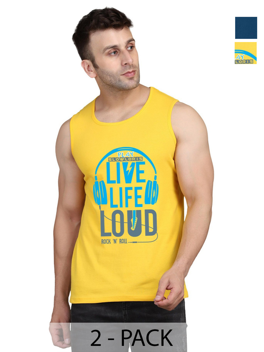 SLOWLORIS Men Pack Of 2 Typography Printed Round Neck Cotton Slim Fit T-shirts