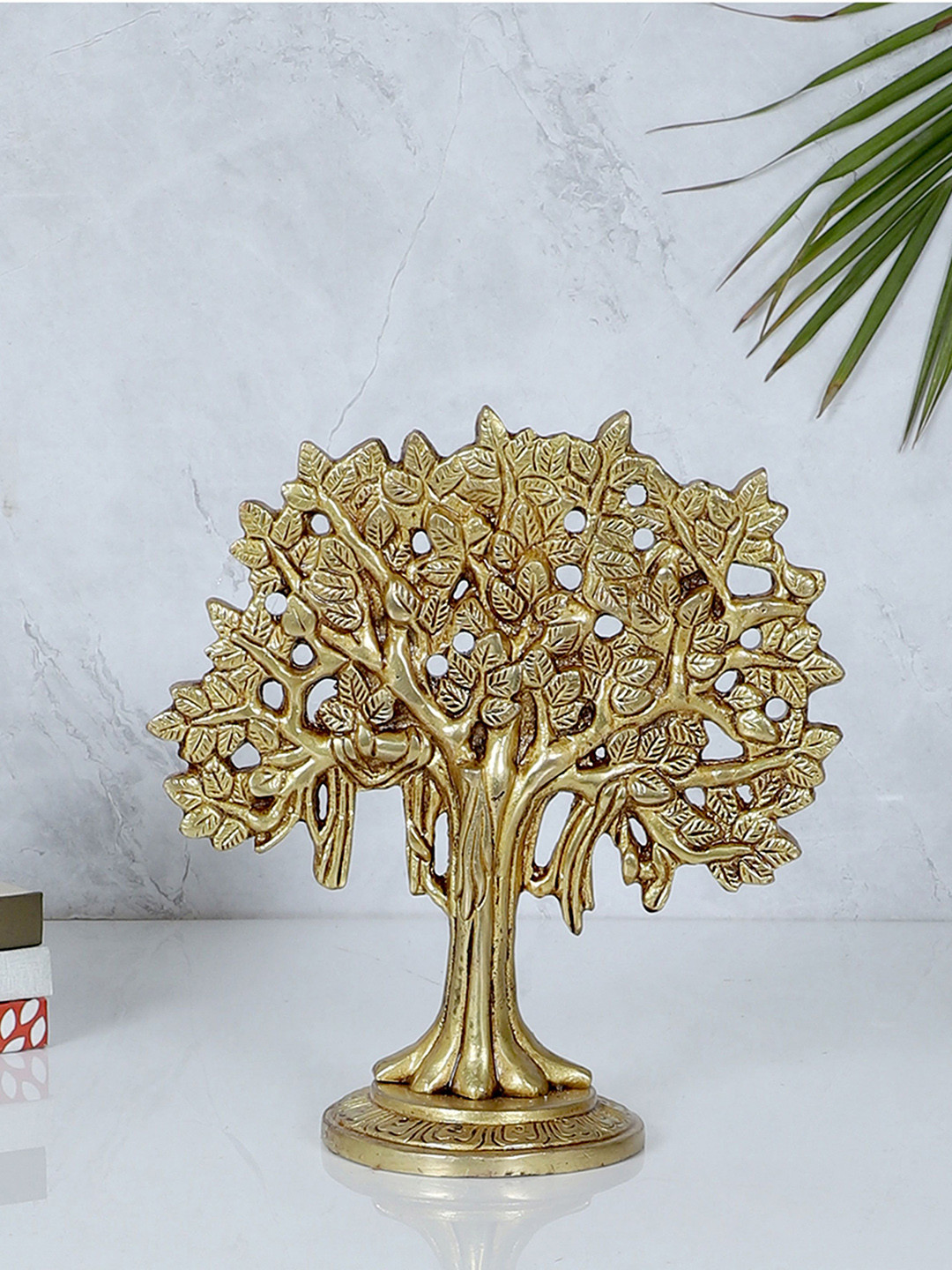 Two Moustaches Kalpvriksh Tree Gold Brass Metallic Living Room Small Showpiece - 6.4 Inches