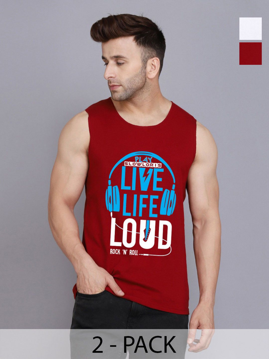 SLOWLORIS Men Pack Of 2 Typography Printed Round Neck Cotton Slim Fit T-shirts