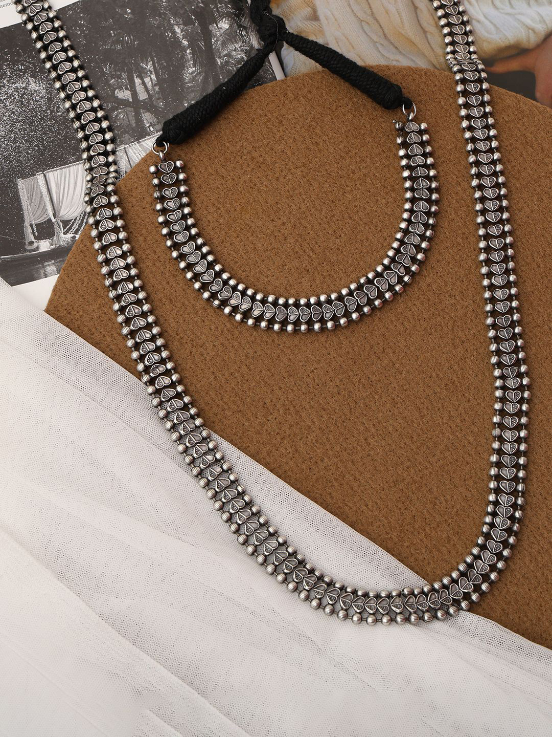 VENI Set of 2 92.5 Silver-Plated Choker With Long Necklace