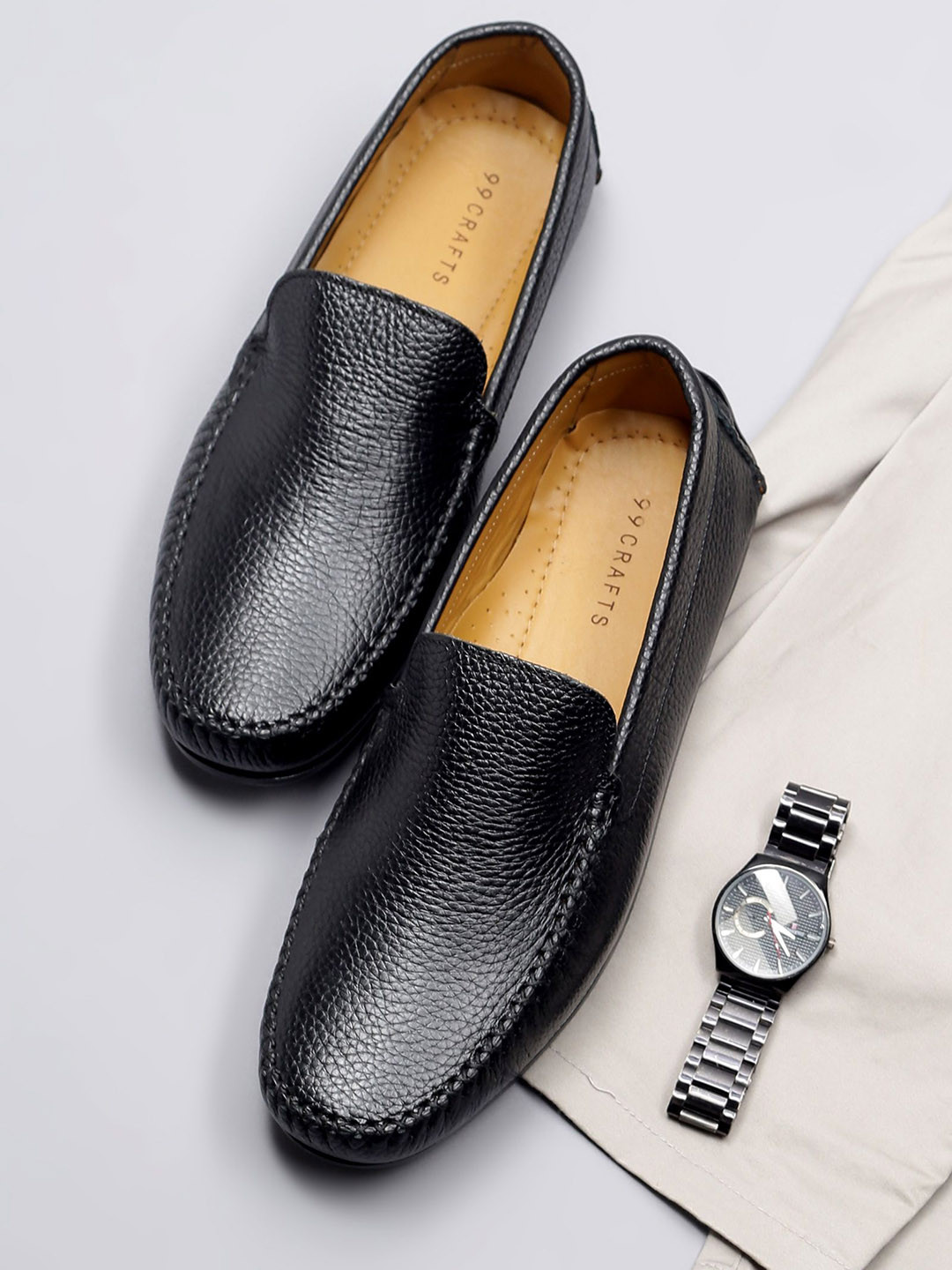 99CRAFTS Men Textured Leather Formal Loafers