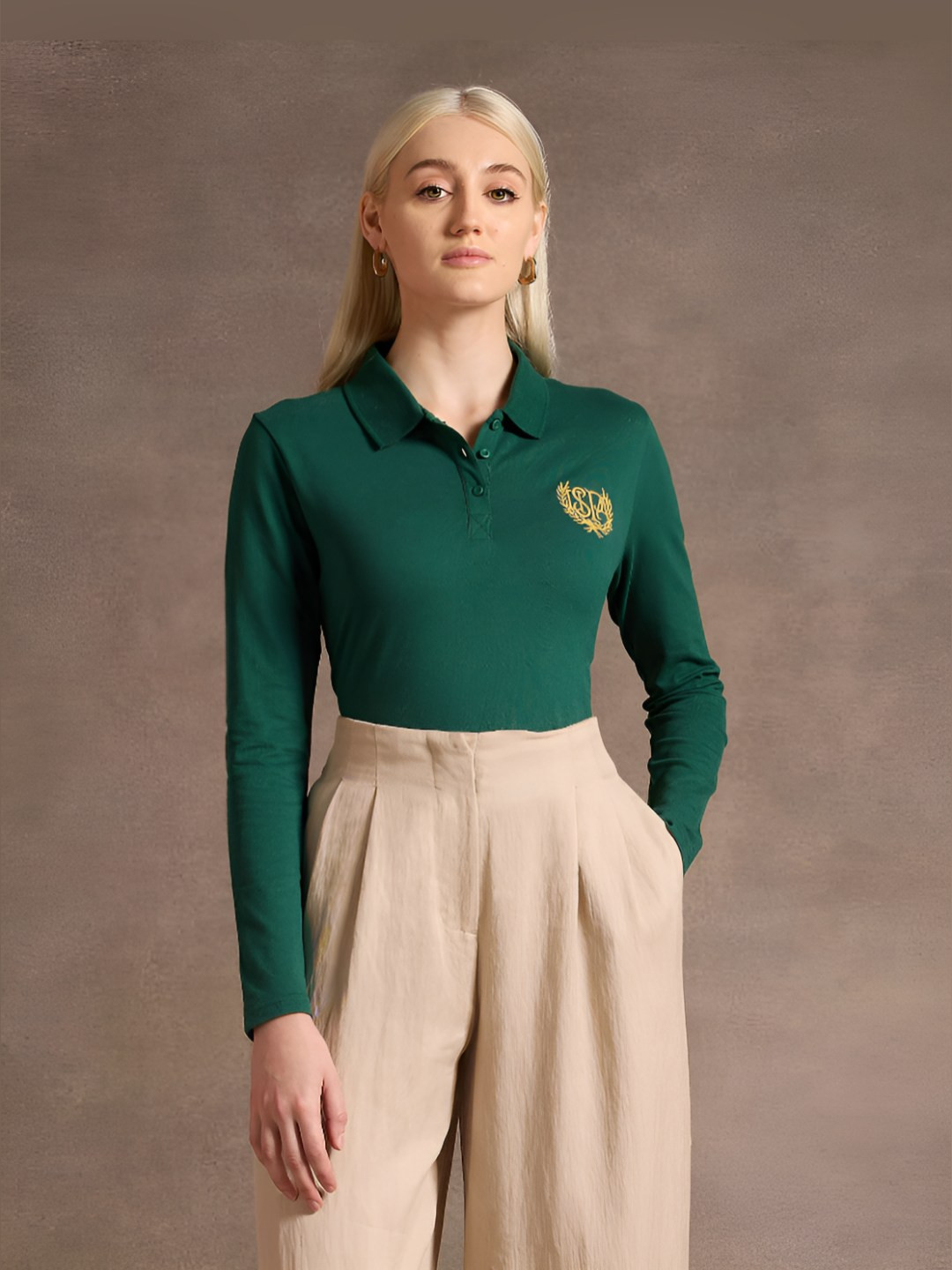 U.S. Polo Assn. Women Brand Logo Printed Polo Collar Cotton T-Shirt