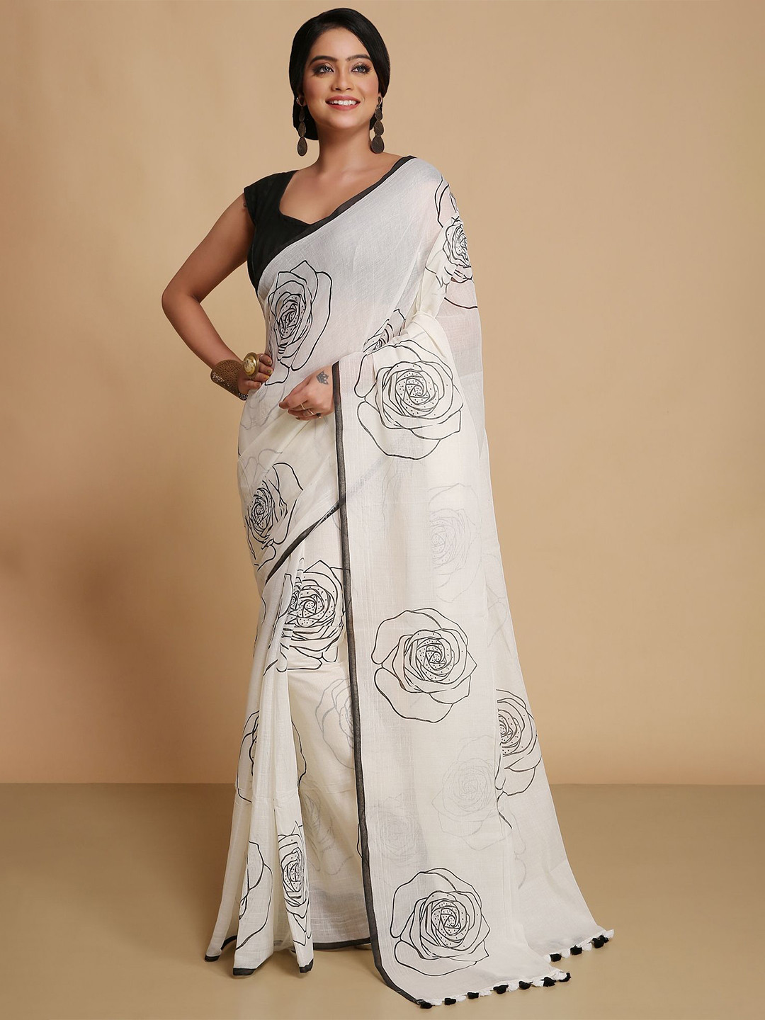 WoodenTant Floral Pure Cotton Saree
