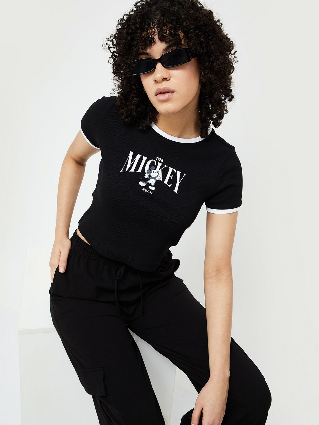 Ginger by Lifestyle Women Disney Mickey House Printed Round Neck Cotton T-Shirt