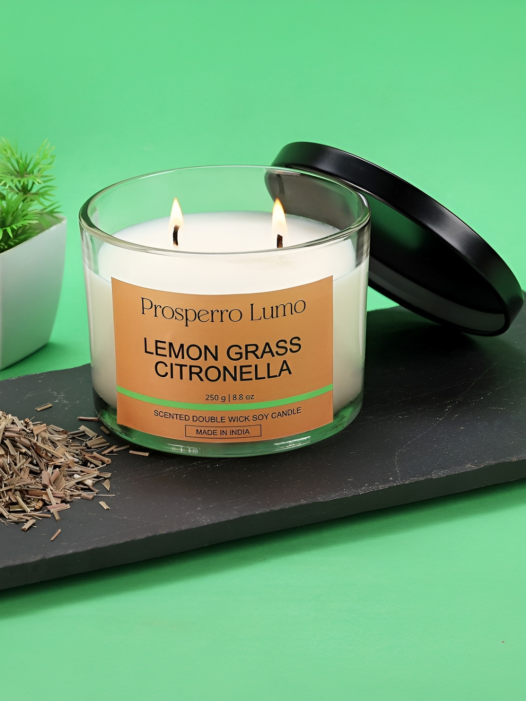 Parkash Candles Premium Soy Wax Luxury Aroma Votive 2 Wick Lemon Grass Solid Jar Candles