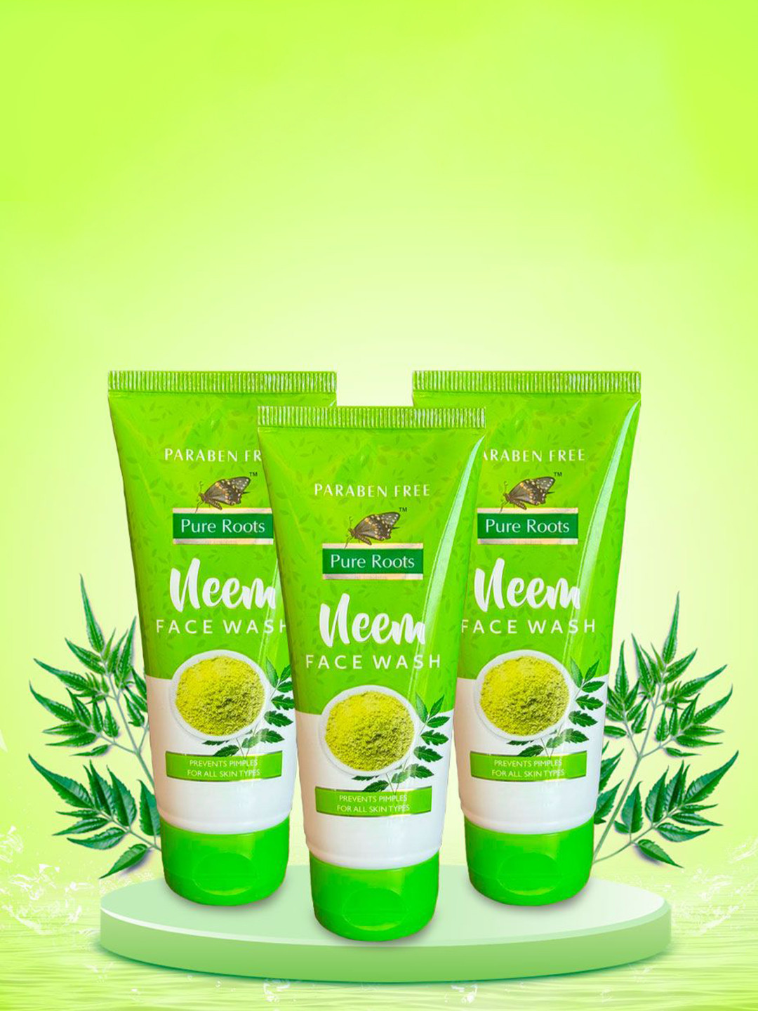 pure roots Set of 3 Neem Face Wash with Cucumber - 100 ml each