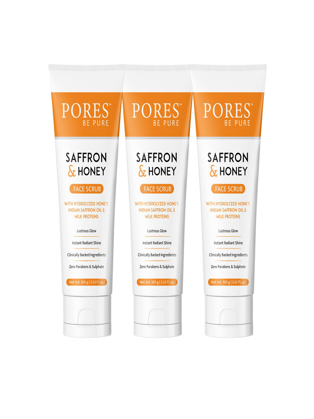 PORES Be Pure Set of 3 Saffron & Honey Face Srub with Milk Proteins - 100 g each
