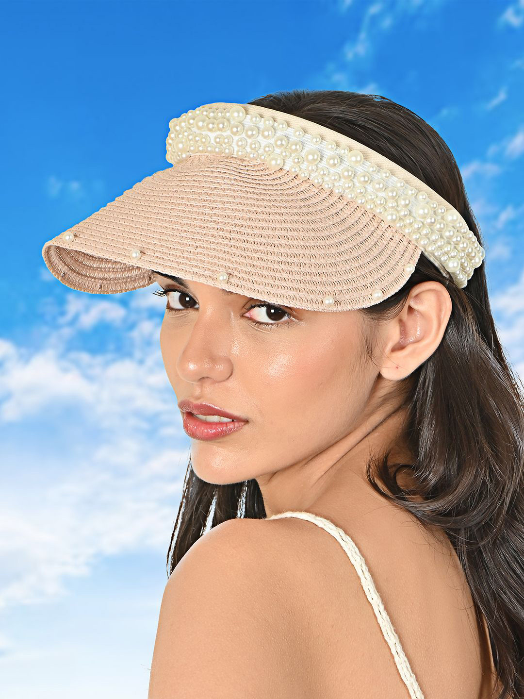 ToniQ Women Pearl Pink Summer Beach Sun Visor Hat