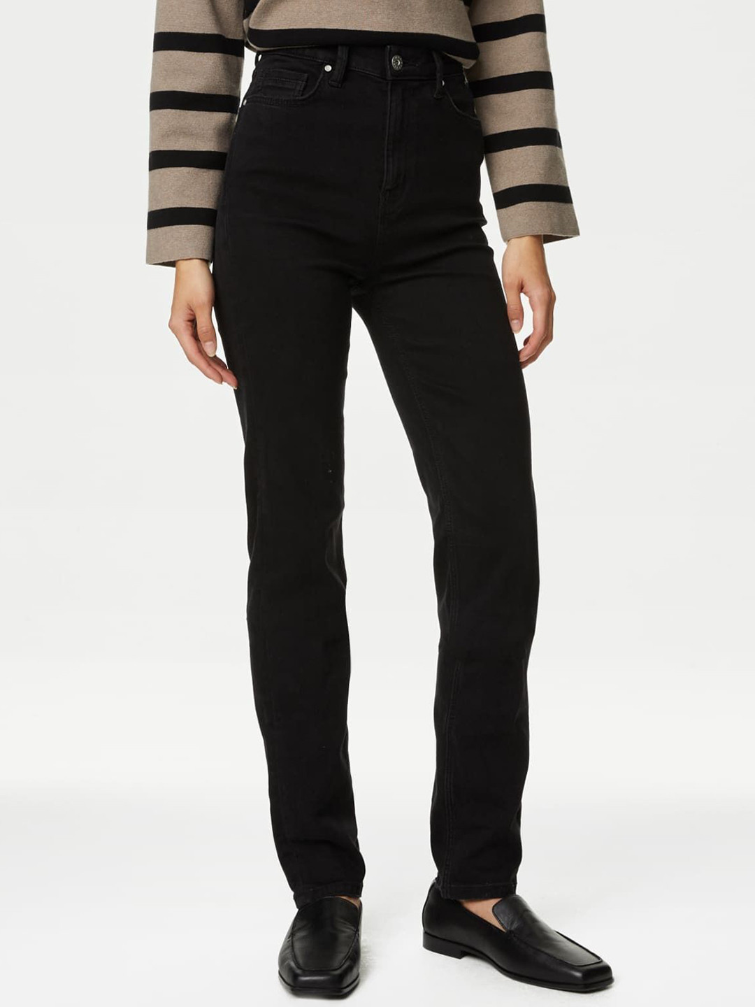 Marks & Spencer Women Straight Fit High-Rise Slash Knee Jeans