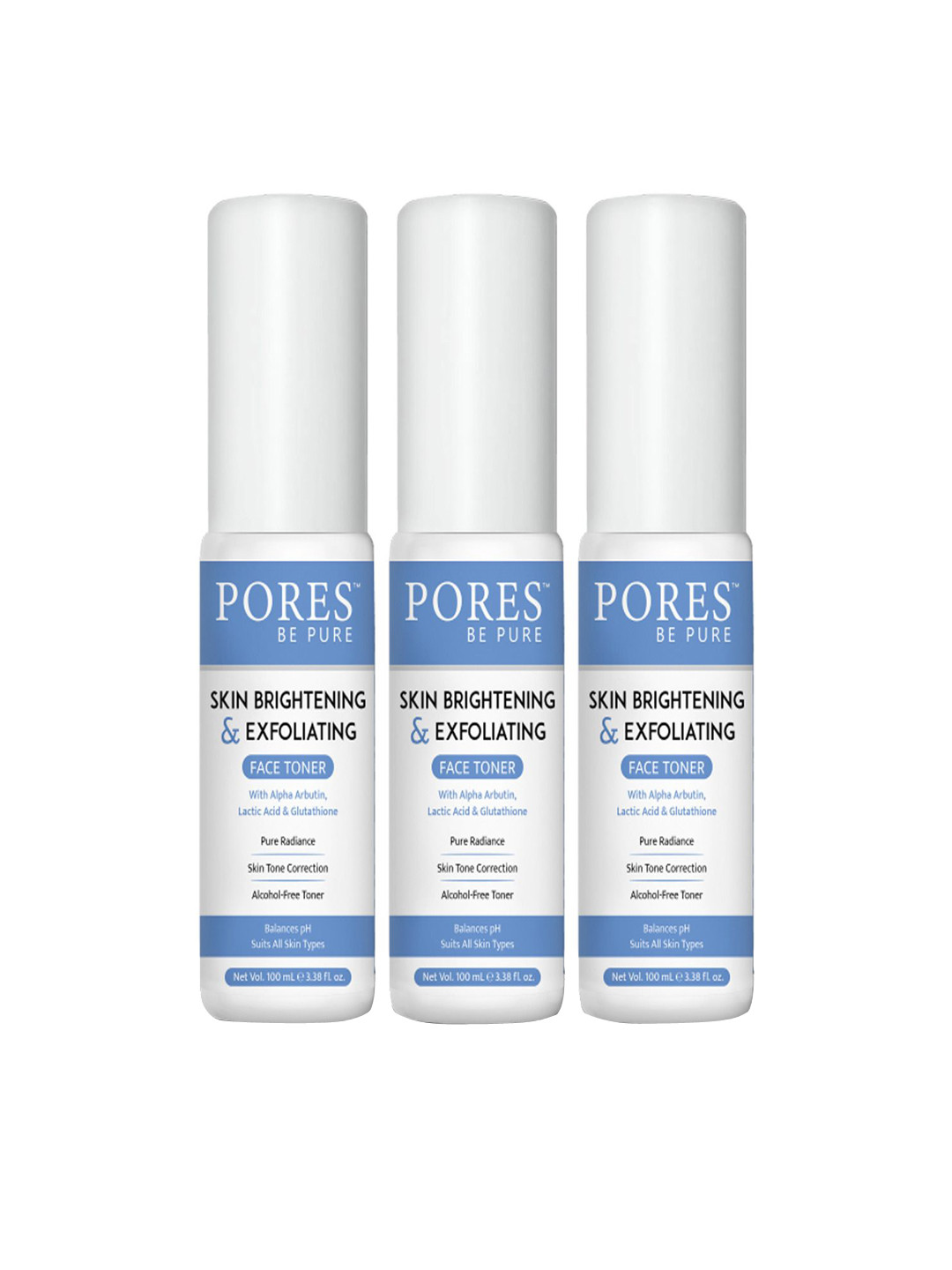 PORES Be Pure Set Of 3 Skin Brightening & Brightening Alcohol-Free Face Toner- 100ml Each
