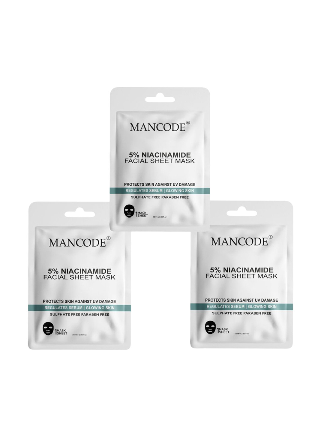MANCODE Set of 3 5% Niacinamide Facial Sheet Mask - 25 ml each