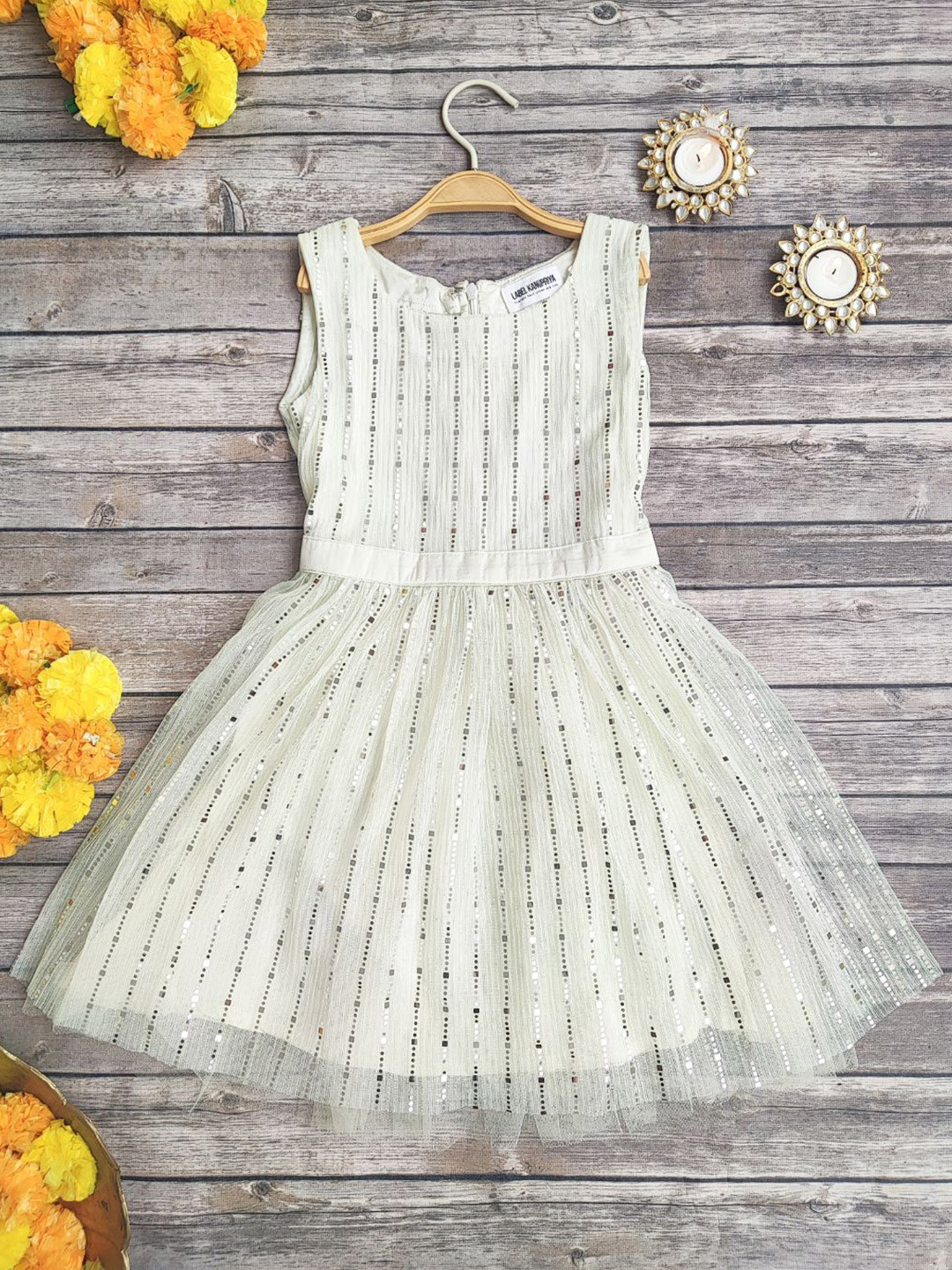 LABEL KANUPRIYA Girls Embellished Net Fit & Flare Dress