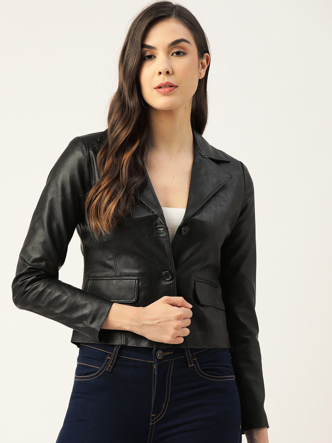 Leather Retail Women Camouflage Striped Lightweight Crop Denim Jacket with Patchwork