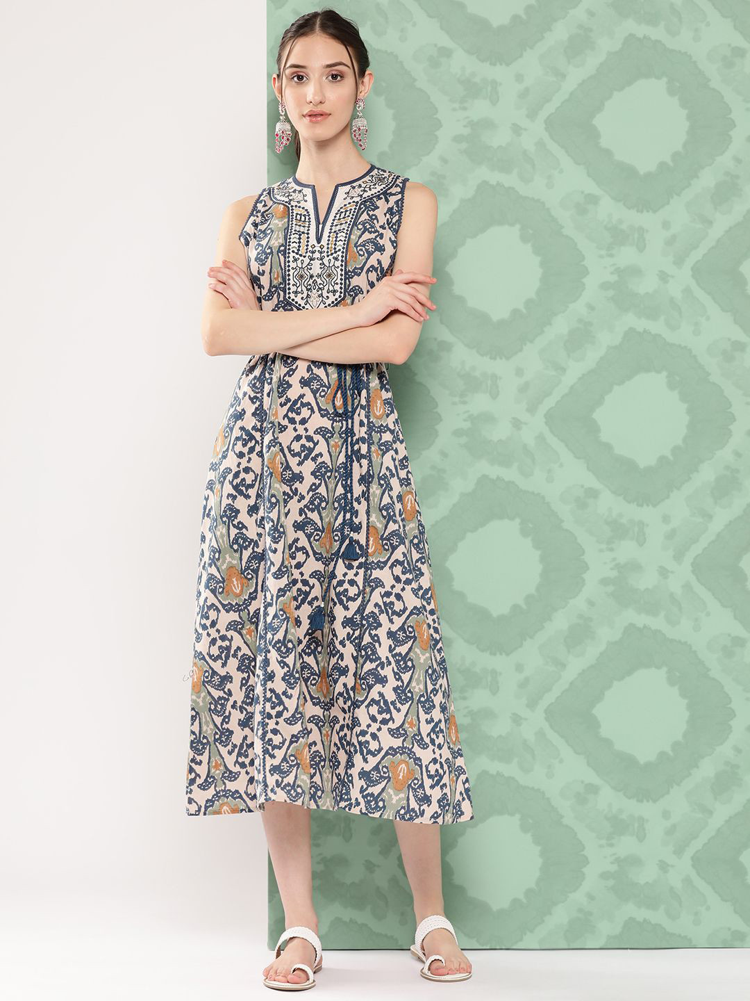 Nayam By Lakshita Motifs Cotton Ethnic Midi A-Line Dress