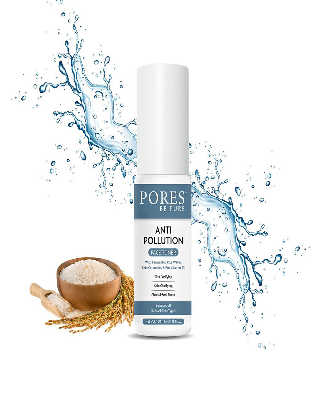 PORES Be Pure Anti-Pollution Set Of 3 Rice Water Alcohol-Free Face Toner-100 ml Each