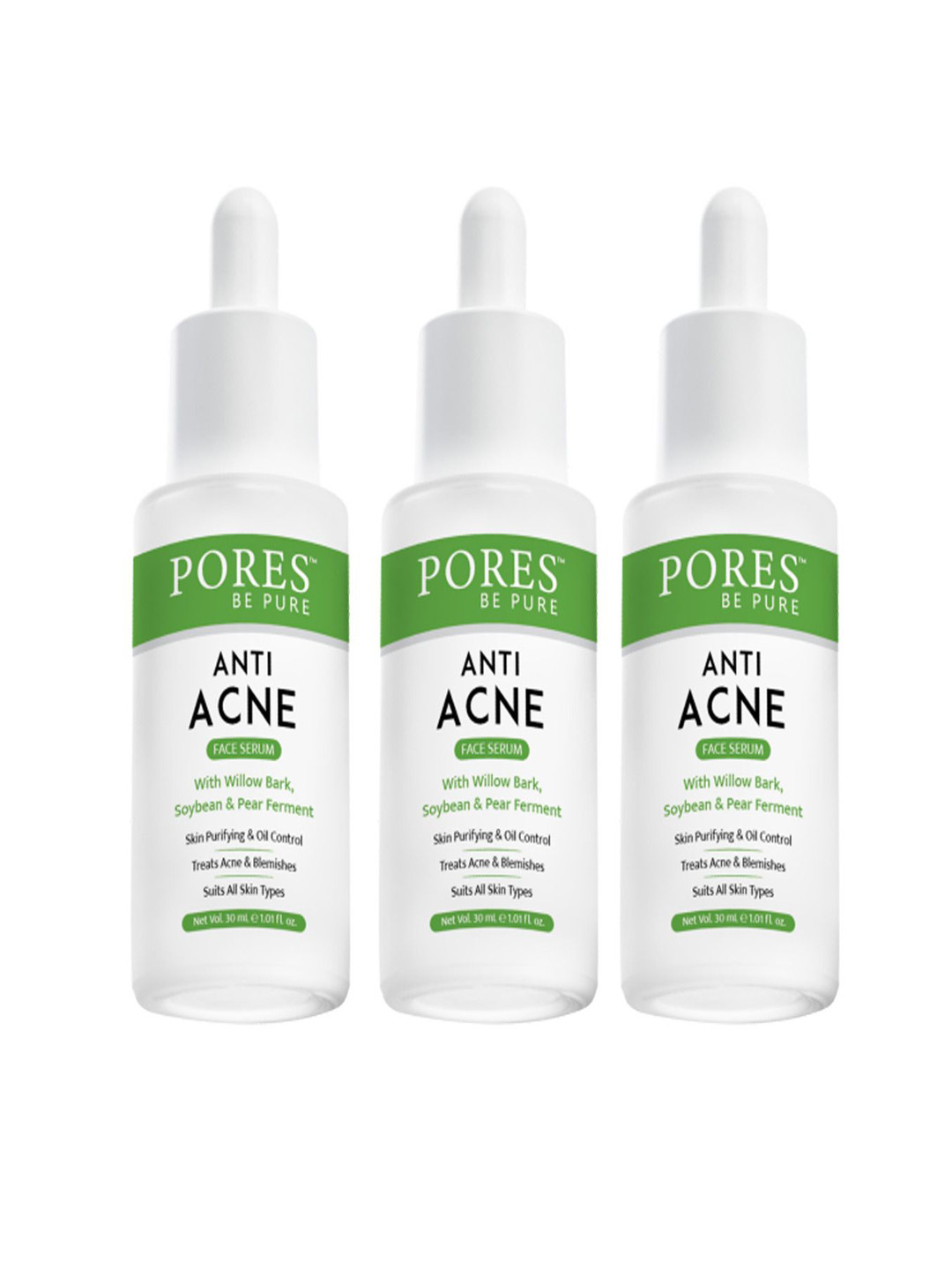 PORES Be Pure Set Of 3 Anti Acne Face Serum With Willow Bark & Pear Ferment-30ml Each