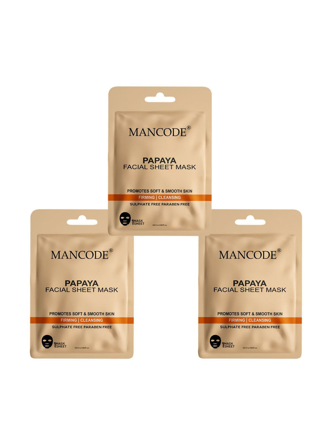 MANCODE Set of 3 Papaya Facial Sheet Mask - 25 ml each