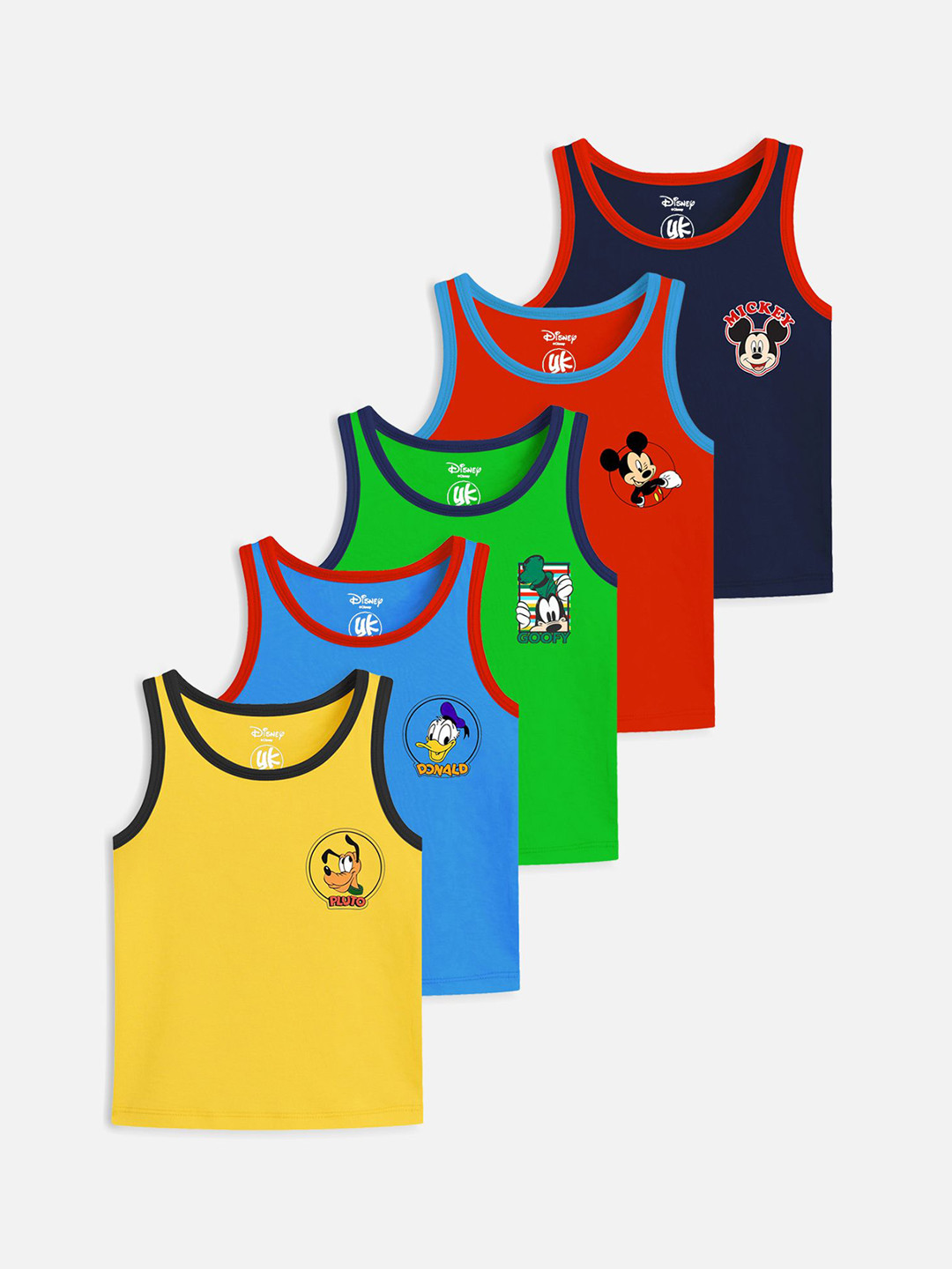 YK Disney Boys Pack Of 5 Printed Basic Vests