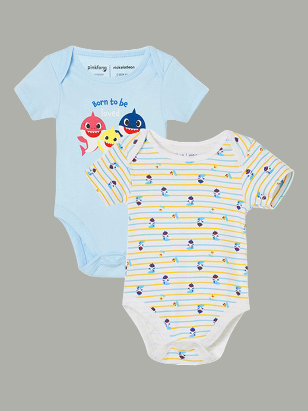Juniors by Lifestyle Infant Boys Pack Of 2 Babyshark Printed Pure Cotton Bodysuit