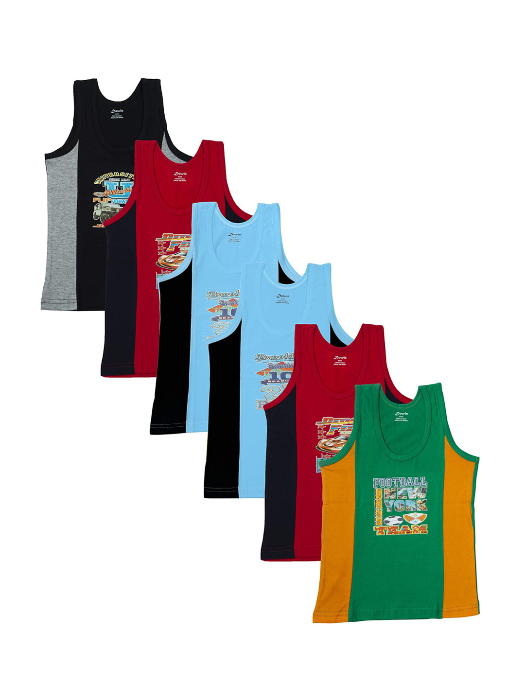 Dowin Boys Pack Of 6 Assorted Undershirt Cotton Vests - DOWIN_003_6H_NINZA_VEST_65