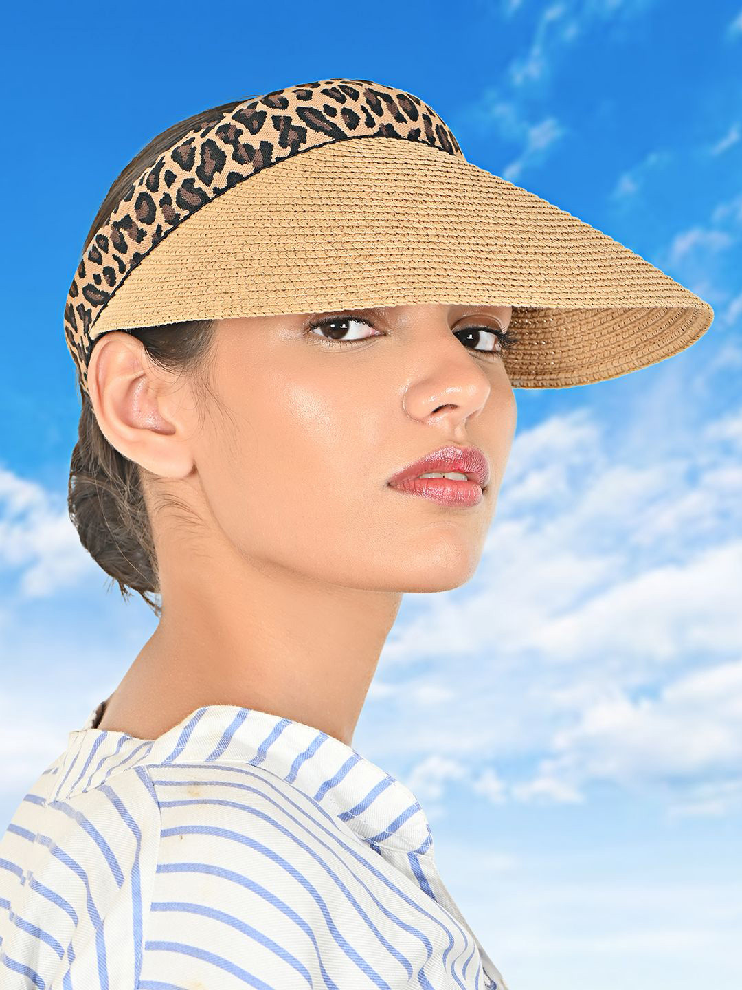 ToniQ Women Tiger Print Tan Beach Sun Visor Hat