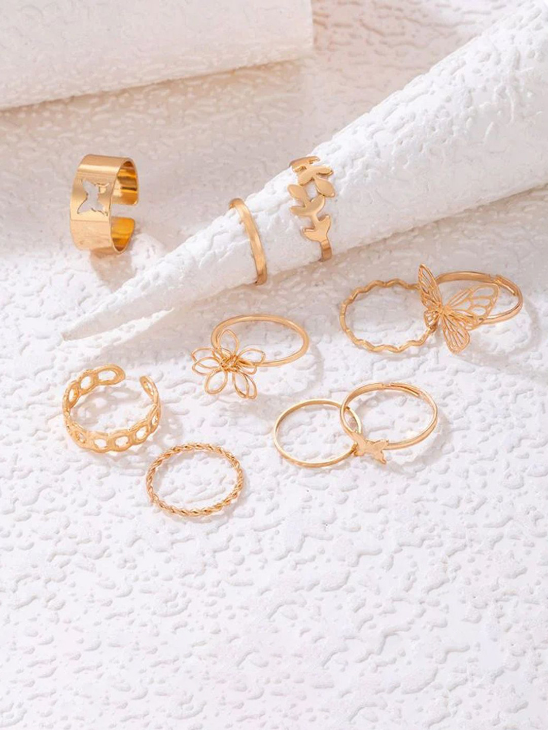 Jewels Galaxy Set Of 10 Gold-Plated Stackable Finger Rings