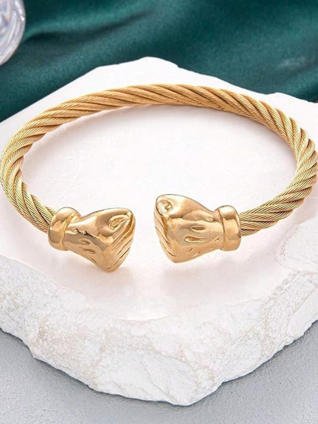 Zindura Men Antique Gold-Plated Stainless Steel Cuff Bracelet