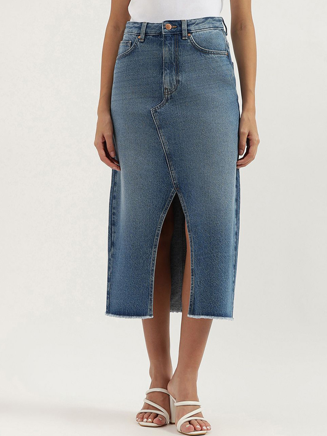 United Colors of Benetton Women Pure Cotton Straight Midi Pencil Skirts