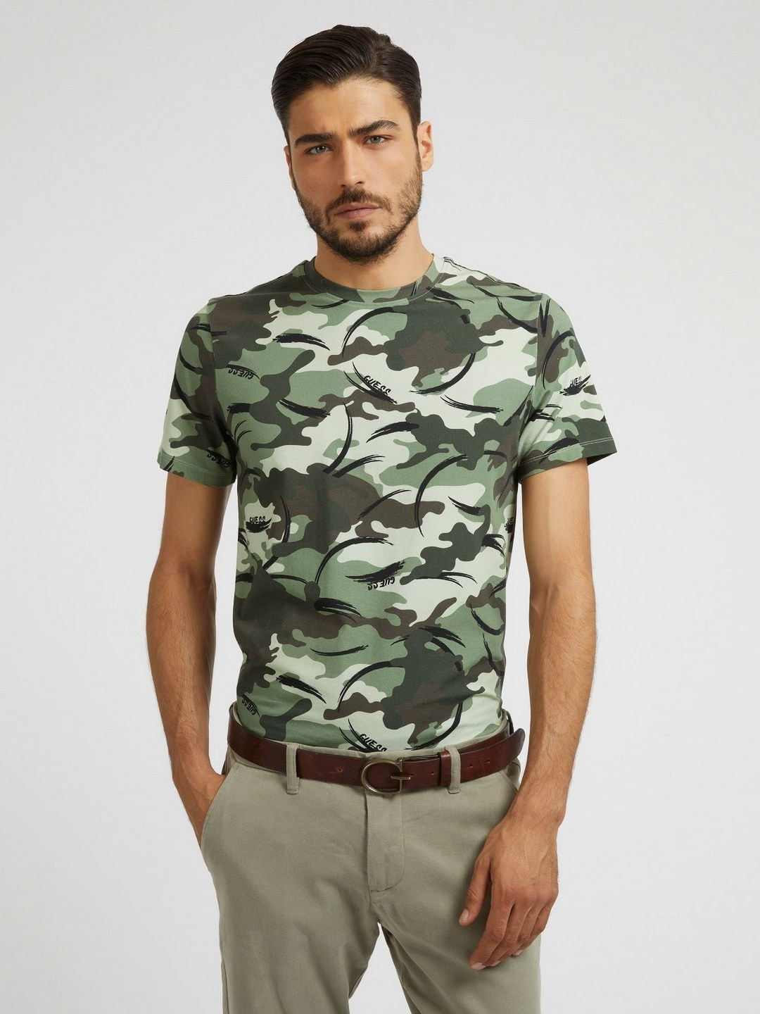 GUESS Men Camouflage Printed Pockets T-shirt