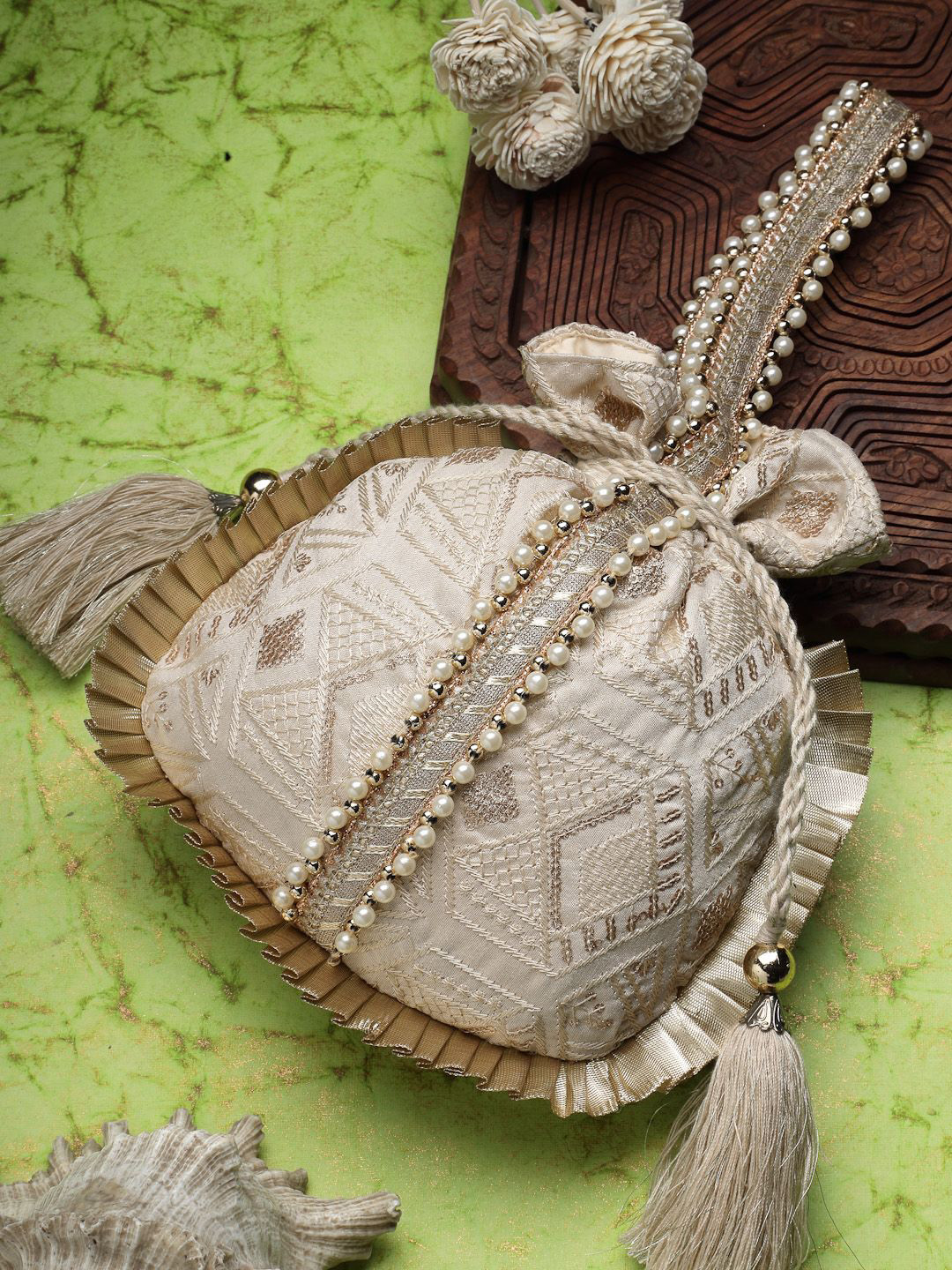 Anekaant Embroidered Tasselled Potli Clutch
