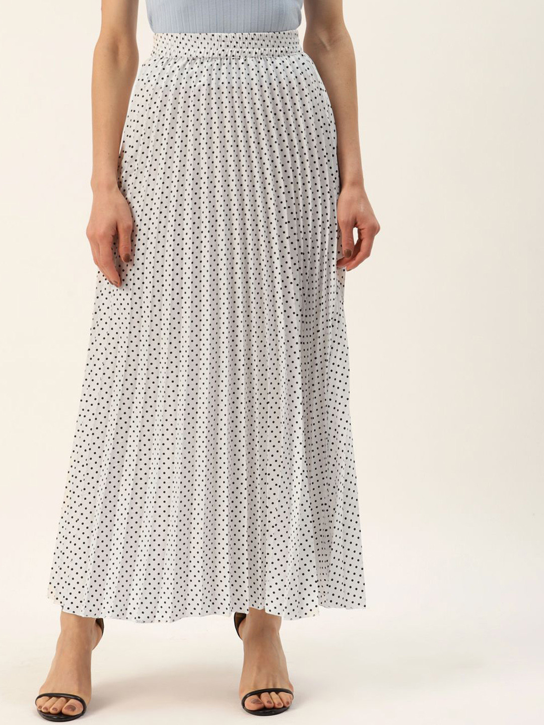 U&F Polka Dot Maxi Flared Pleated Skirts