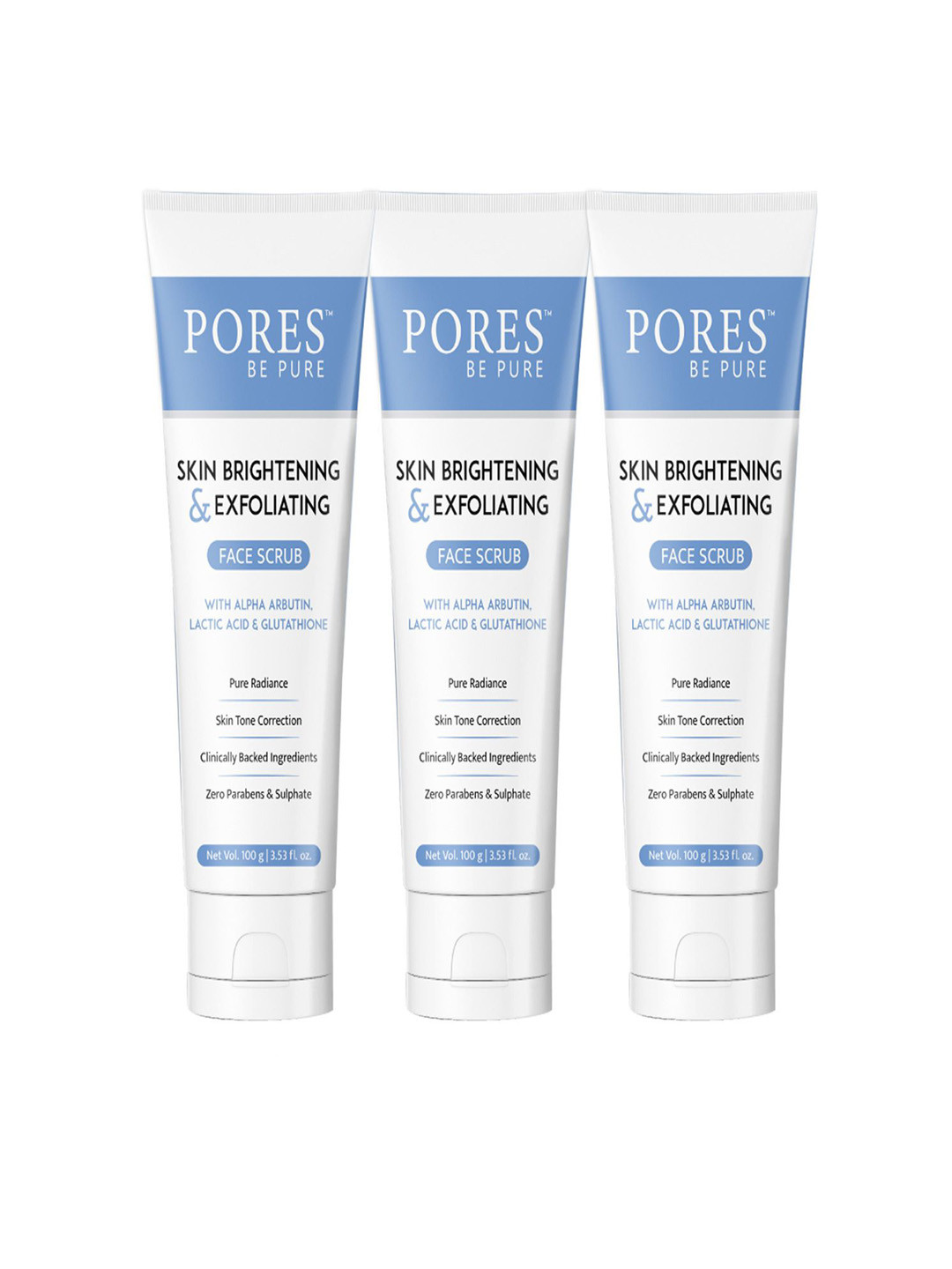 PORES Be Pure 3-Pc Skin Brightening & Exfoliating Face Scrub with Glutathione - 100 g each