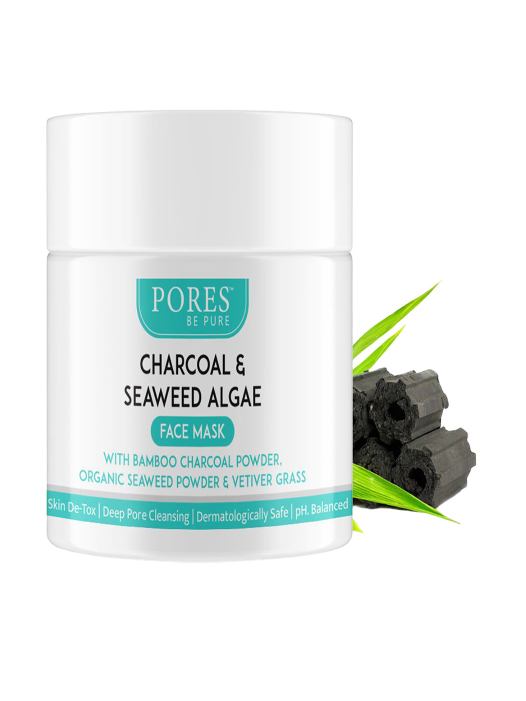 PORES Be Set Of 3 Pure Charcoal Clay Face Mask With Seaweed Algae-100g Each
