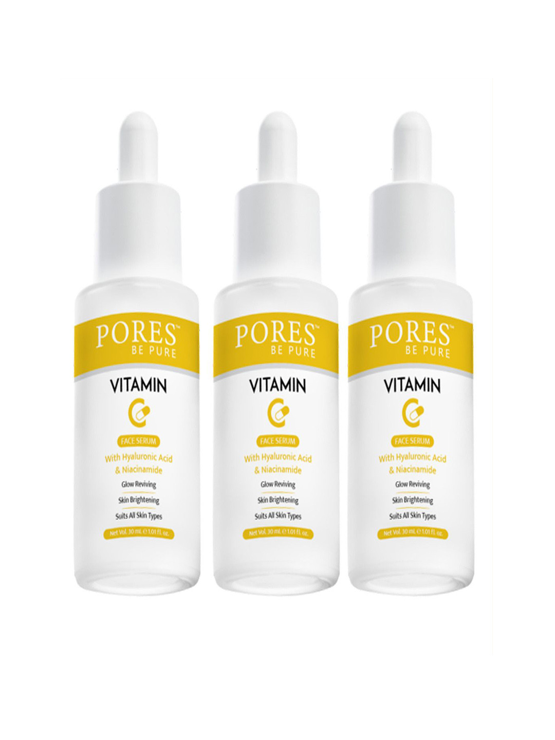 PORES Be Pure Set Of 3 Vitamin C Serum With Ethyl Ascorbic & Hyaluronic Acid-30ml Each