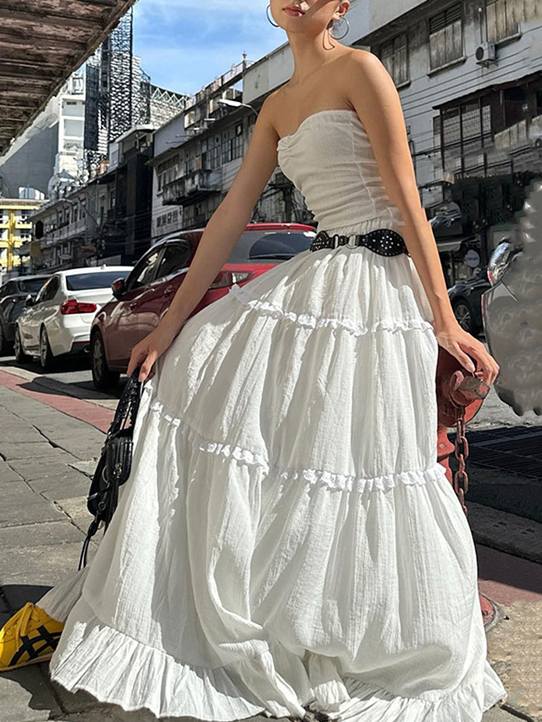 LULU & SKY Tiered Lace-trim Maxi Skirt